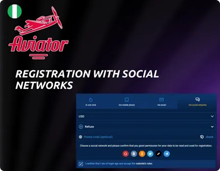 Aviator create account with Social Networks