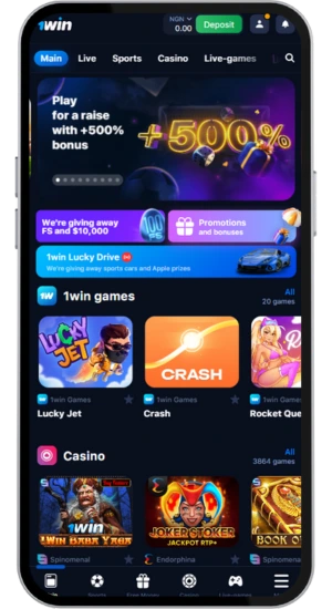 1Win app home screen