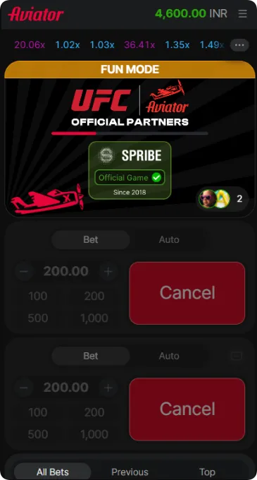 Place dual bet in Aviator
